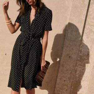Sezane Adele Midi Dress black white polka dots 40